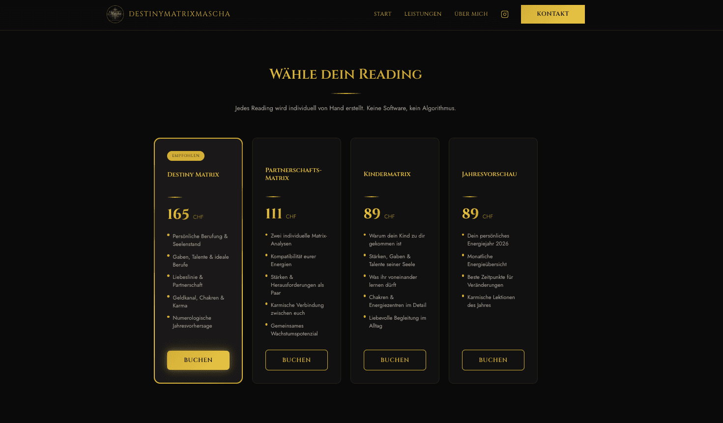 destinymatrixmascha.vercel.app - Klares Tier-System, Empfohlen-Tag lenkt den Blick